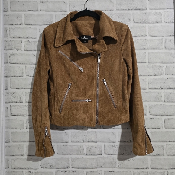 Lulus Faux Suede Moto Jacket Tan size S - Picture 4 of 11